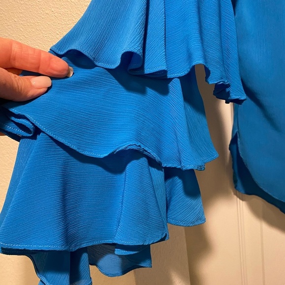 Prabel Gurung women’s blue ruffle tie flowing blouse size 14 excellent condition - Picture 4 of 13